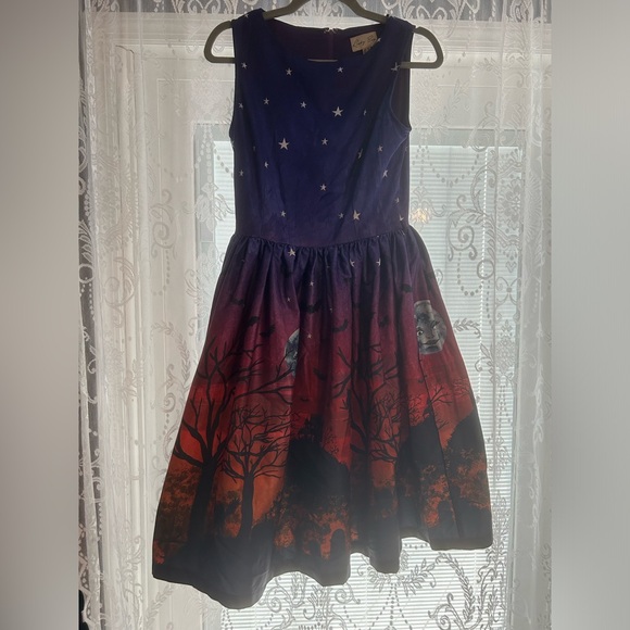 Lindy Bop Audrey sinister scene Halloween moon haunted house dress uk10 - Picture 3 of 9